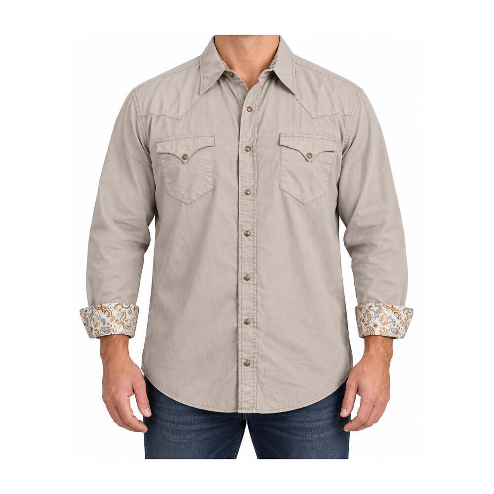 Roper Shirt Mens XL Brown Western Pearl Snap 100% Cotton Flip Cuffs Long Sleeve